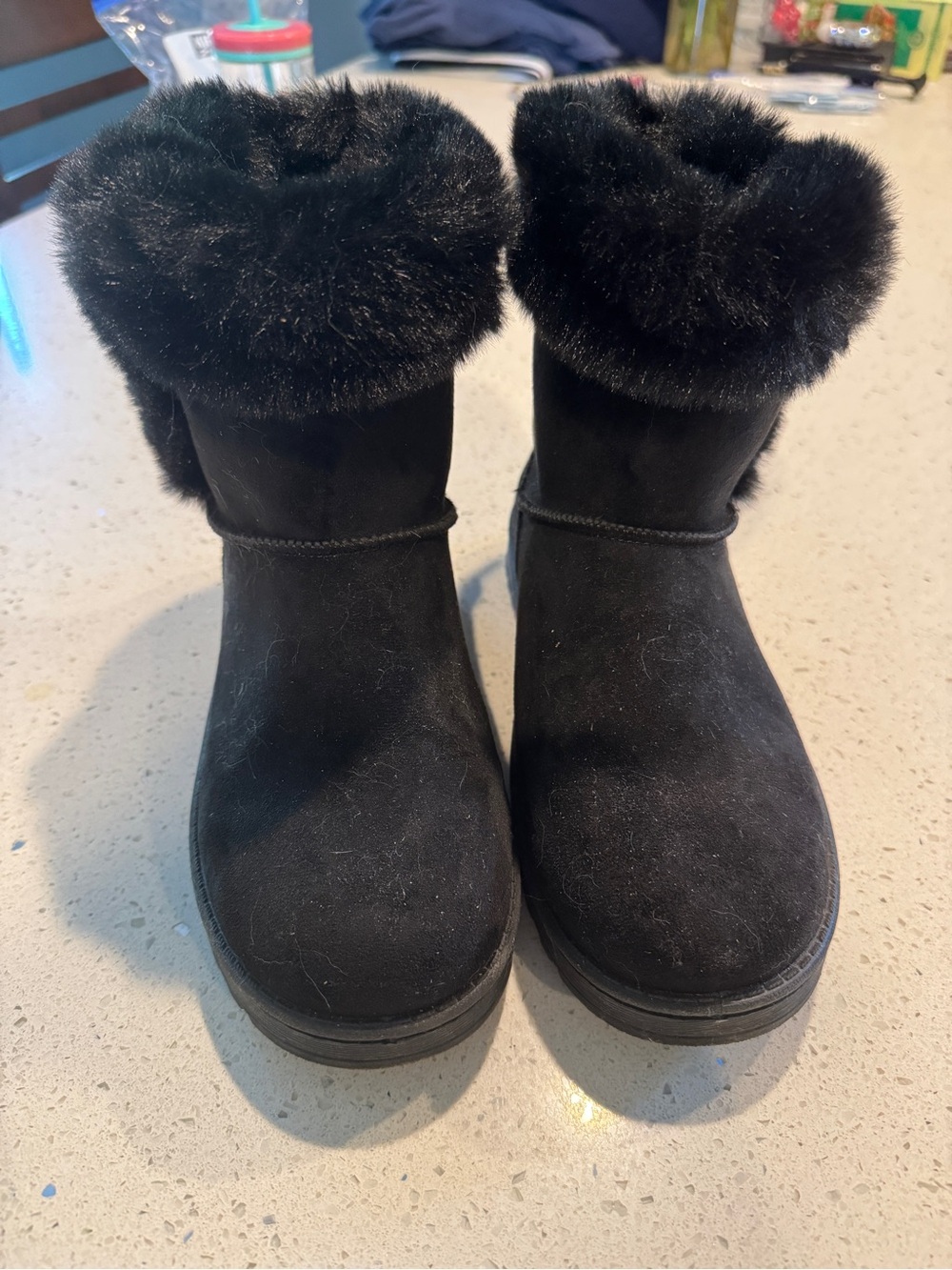 Black Faux Fur Booties with Plush Lining - Picture 2 of 4